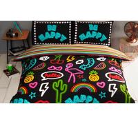 Reversible Be Happy Neon Design Duvet Set: Single