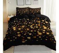 Reversible Bed Linen King Size, Black Romantic Heart Shape Pattern, Luxury Brushed Microfiber Set with 2 Pillowcases 50x75cm for Elegant Master Bedroom