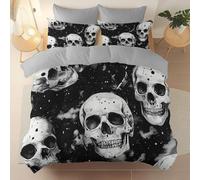 Reversible Bed Linen King Size, Gothic Skull, Premium Microfibre Set with 2 Pillowcases 50x75cm for Master Bedroom, Grey
