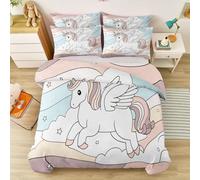 Reversible Bed Linen Super King, Magical Unicorn & Wings Pattern, Soft Microfibre Duvet Cover Set for Spacious Master Bedroom, Kids, Multi-Coloured