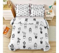 Reversible Bed Linen Super King, Minimalist Cactus Line Art Pattern, Soft Microfibre Duvet Cover Set for Spacious Master Bedroom, Minimalists, White