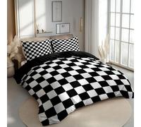 Reversible Bedding Set Duvet Cover Set Cot-bed for Kids Toddler- Formula Racing Checkered Flag Printed Quilted Comforter Cover with 1 Pillowcases, Black, Microfiber, Zipper Closure, 2 Pieces