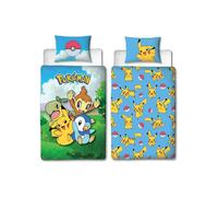 Reversible bedding set - POKEMON - Pikachu and his friends - Microfiber - 1 duvet cover 140 x 200 cm + 1 pillowcase 63 x 63 cm