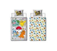 Reversible bedding set - POKEMON - Pikachu and Starter - Grey - Microfiber - 1 duvet cover 140 x 200 cm + 1 pillowcase 63 x 63 cm