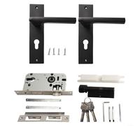 Reversible Black Door Handle Lock Set - Silent Lever Security for Bedroom & Bathroom Fits Left/Right Doors Heavy-Duty Key Box Insert Wood Door Compatible