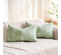 Reversible Boho Cushion Cover 30x50 Ultra Soft Velvet Touch Pillow Case for Bed Sofa, Double Sided Decorative Cushion with Plant Leaf & Floral Pattern, Bohemian Rustic Home Decor