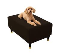 Reversible Brown Elasticized Square Pouf Cover with 2 Str - Ottoman Slipcover for Easy Fit - Lar Home Decor Accessory (1pc)