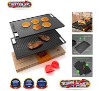 Reversible Cast Iron Grill Plate 46x25cm - Griddle for Oven & BBQ