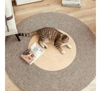 Reversible Cat Scratching Mat,Round Jute Rug with Non Slip Bottom,Washable Pet Scratch Pad for Indoor Cats,Dual Sided Scratch Resistant Carpet (khaki+floral black, 45cm)