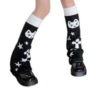 Reversible Cat Star Spiderweb Pattern Knitted Leg Warmers for Women Japanese Grunge Punk Boots Cuffs Footless Socks Cat Pattern Footless Boots Socks, d, One Size