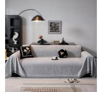 Reversible Chenille Sofa Cover, Multi-Purpose Quilt with Tassels, Pet-Friendly, Breathable, All-Season Use (Size: 180x260CM, Color: Gray)