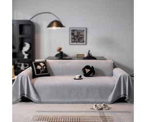 Reversible Chenille Sofa Cover, Multi-Purpose Quilt with Tassels, Pet-Friendly, Breathable, All-Season Use (Size: 180x260CM, Color: Gray)