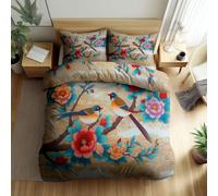 Reversible Chinese Tradition Flower Branches Printed Duvet Cover 120 x 150 cm, Luxury Caramel Brown Cot-bed Bedding Sets, Lightweight Duvet Cover Bedding, Soft Breathable Quilt Covers for Kids Adults