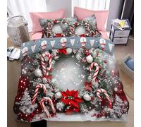 Reversible Christmas Duvet Cover Double,3D Print Silver gray Glowing Christmas Wreath with Snowflake Pine Pattern,Cozy Holiday Bedding Set with Zipper & Corner Ties, Ultra Soft Microfiber, 3Pcs