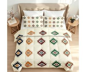 Reversible Coverless Duvet Double Aztec Geometric Bedding Set | 7.5 Tog All Seasons Down Duvet Cover 3D Printed Southwestern Tribal Comforter Traveler Soft Quilt Set with 2 Pillowcases C341