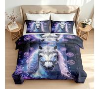 Reversible Coverless Duvet King 7.5 Tog 3D Horse Magic Rune | Bed Duvets Sets Machine Wash Galaxy Starry Sky All Season Quilt Soft Warm Bedding and 2 Pillowcases 5A667