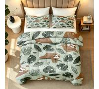 Reversible Coverless Duvet King 7.5 Tog 3D Sloth Cute Animal | Bed Duvets Sets Machine Wash Monstera Leaf All Season Quilt Soft Warm Bedding and 2 Pillowcases 1q155