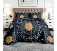 Reversible Coverless Duvet Single 7.5 Tog Astronomical Chart | 135x200 cm Bed Duvets Sets Machine Washable Celestial Constellation All Season Quilt Soft Warm Bedding and 2 Pillowcases U440