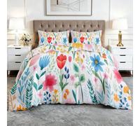 Reversible Coverless Duvet Small Double 7.5 Tog Floral Wildflower | 155x220 cm Bed Duvets Sets Machine Washable Tulip Botanical All Season Quilt Soft Warm Bedding and 2 Pillowcases U175