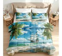 Reversible Coverless Duvet Super King Tropical Sailing Ship Quilt Set