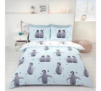 Starry Penguins Reversible Duvet Cover Bedding Set Single Double King Ice Blue