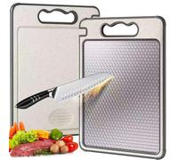 Reversible Cutting Board With Stainless Steel And Wheat Straw Surface Anti Slip Base And Sharpener Dishwasher Safe