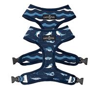 Reversible Dog Harness Walking Halter - Best Designer Pet Harnesses for Extra Small Medium Large XL Dogs Plus Pug Breeds - Padded Adjustable Puppy Vest for Easy Walking (X-Large, Shark Attack)