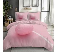 Reversible Double Duvet Cover Set with 2 Pillowcases Pink, Pink Football 3D Bedding Quilt Covers, 200 x 200 cm