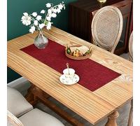 Reversible Double Layer Table Runner Faux Linen Fabric Burgundy Table Runners Elegant Rustic Farmhouse Runners for Kitchen Dining Coffee Table 13x36 Inch (33x92 cm)