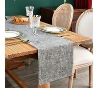 Reversible Double Layer Table Runner Faux Linen Fabric Grey Table Runners Elegant Rustic Farmhouse Runners for Kitchen Dining Coffee Table 13x60 Inch (33x153 cm)