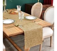 Reversible Double Layer Table Runner Faux Linen Fabric Khaki Table Runners Elegant Rustic Farmhouse Runners for Kitchen Dining Coffee Table 13x90 Inch (33x230 cm)