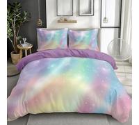 Reversible Double Size Purple Duvet Cover Sets - Premium Microfiber Bedding Sets - Ultrsoft Quilt Cover Sets Dreamlike Gradient Rainbow 200 x 200 cm with Zipper Closure and 2 Pillowcases 50x75cm