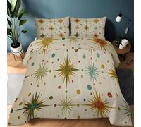Reversible Duvet 135×200 cm - Thick & Cosy Down Alternative Comforter for All Seasons - Retro Atomic Star Polka Dots pattern, Lightweight Box Stitched Quilt, Machine Washable Colorful Bedding