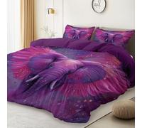 Reversible Duvet Cover Purple, Surrealism Elephant Wings Pattern Easy Care & Washable Quilt Covers, Double Size Soft Microfiber Duvet Cover with Zipper