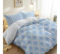 Reversible Duvet Cover Set Double - Soft Microfiber Bedding with Simple Geometric Diamond Texture Printed Design, Fade Resistant Lightweight Quilt Cover for Teens Adults, Off White