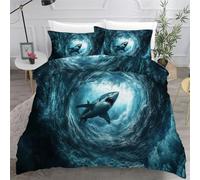Reversible Duvet Cover Set King Shark 3D Printed Deep Sea Art Bedding Set Soft Microfiber Quilt Cover Set 3 PCs Comforter Cover with Zipper Closure and 2 Pillowcases 50x75 cm A-26
