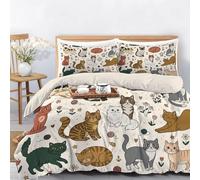 Reversible Duvet Cover Set Single Size,Easy Care 3D Printed Healing cartoon animals Microfiber Bedding Set,Breathable Quilt Cover,Machine Washable Bedding,Cat and yarn ball Bedroom Home Decor