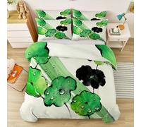 Reversible Duvet Cover Set Super King Size - Simple Ink Painting Lotus Leaves Soft Microfiber 3-Piece Bedding with Zipper & Corner Ties for Adults, Teens & Kids, Green Black