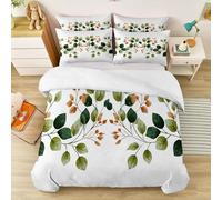 Reversible Duvet Cover Set Super King Size - Simple Plants Leaves Soft Microfiber 3-Piece Bedding with Zipper & Corner Ties for Adults, Teens & Kids, Brown Green