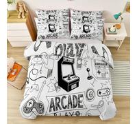 Reversible Duvet Cover Set Super King Size - Simple Retro Arcade Soft Microfiber 3-Piece Bedding with Zipper & Corner Ties for Adults, Teens & Kids, Black White