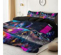 Reversible Duvet Cover Sets Double - Anime Japanese Art Sports Car Printed Easy Care Microfiber Bedding Set with Zipper, Wrinkle Resistant Quilt Cover Set for Hotel Guest Room Decor, Black