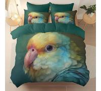 Reversible Duvet Cover Sets King - Cute Bird Parrot Portrait Printed Easy Care Microfiber Bedding Set with Zipper, Wrinkle Resistant Quilt Cover Set for Hotel Guest Room Decor, Turquoise