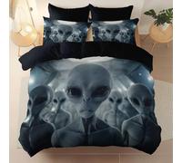 Reversible Duvet Cover Sets Super King - Abstract Gothic Aliens Printed Easy Care Microfiber Bedding Set with Zipper, Wrinkle Resistant Quilt Cover Set for Hotel Guest Room Decor, Black