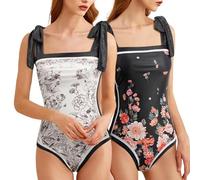 Reversible Floral Sexy One Piece Bathing Suit for Women One Piece Swimsuit Womens One Piece Swimsuits Womens Swimsuits, Reversible Black, 6-8