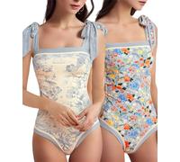 Reversible Floral Sexy One Piece Bathing Suit for Women One Piece Swimsuit Womens One Piece Swimsuits Womens Swimsuits, Blue, 6-8