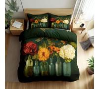 Reversible Flowers Vase Hydrangea Dragonfly Butterfly Printed Duvet Cover, Luxury Oil Painting Vintage Cot-bed Bedding Lightweight Duvet Cover Bedding - Soft Breathable Quilt Covers for Kids Adults