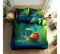 Reversible Game Art Cute Snail Leaves Printed Duvet Cover, Luxury Fantasy Style Super King Bedding Sets - Lightweight Duvet Cover Bedding - Soft Breathable Quilt Covers for Kids Adults 260 x 220 cm