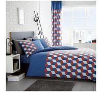 Reversible Geometric Duvet Cover Double, 3Pcs Polycotton Bedding Sets, Machine Washable Bed Covers, Blue