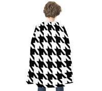 Reversible Halloween Cloak Houndstooth Black Cape with Hook & Loop | Medieval Renaissance Poncho, Dress up Costume, Blue Red Robe, Adjustable Collar, Flowing Drape, Wizard Witch Vampire Cosplay