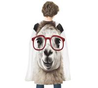 Reversible Halloween Cloak Llama with Glasses Cape with Hook & Loop | Medieval Renaissance Poncho, Dress up Costume, Blue Red Robe, Adjustable Collar, Flowing Drape, Wizard Witch Vampire Cosplay